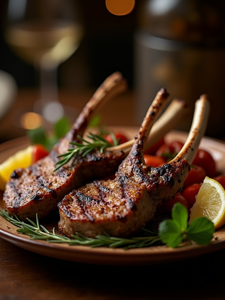 Gegrillte Lammkoteletts mit Rosmarin, Tomaten und Zitrone vom Holzkohlegrill